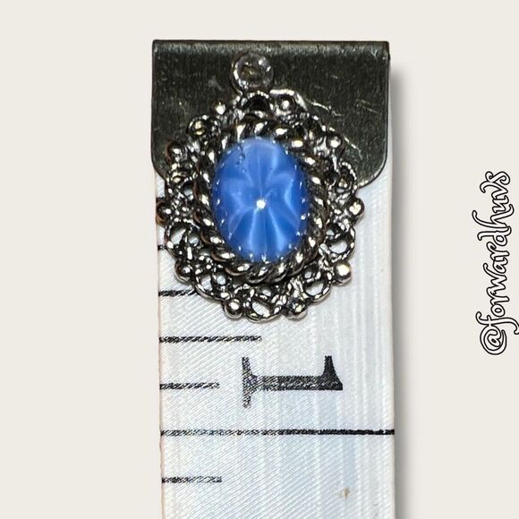 Silver-Tone Pendant with Blue Cabochon Sapphire Glass Center - Picture 7 of 10